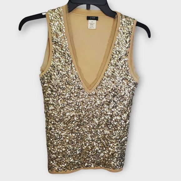 J.Crew Sequin Sleeveless Merino Wool Sweater Tank Gold XS - Picture 2 of 7